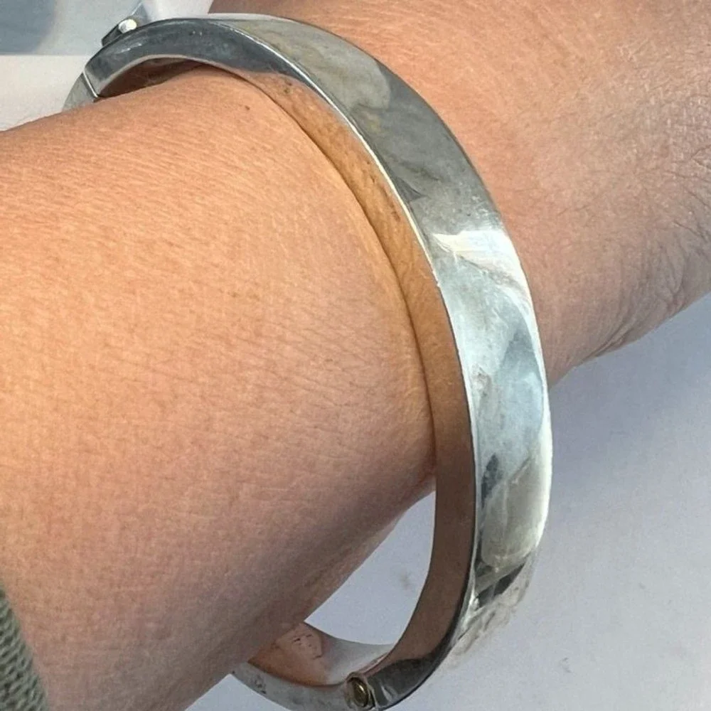 Vintage Modernist Taxco 925 Silver Bracelet Chunky Hinged